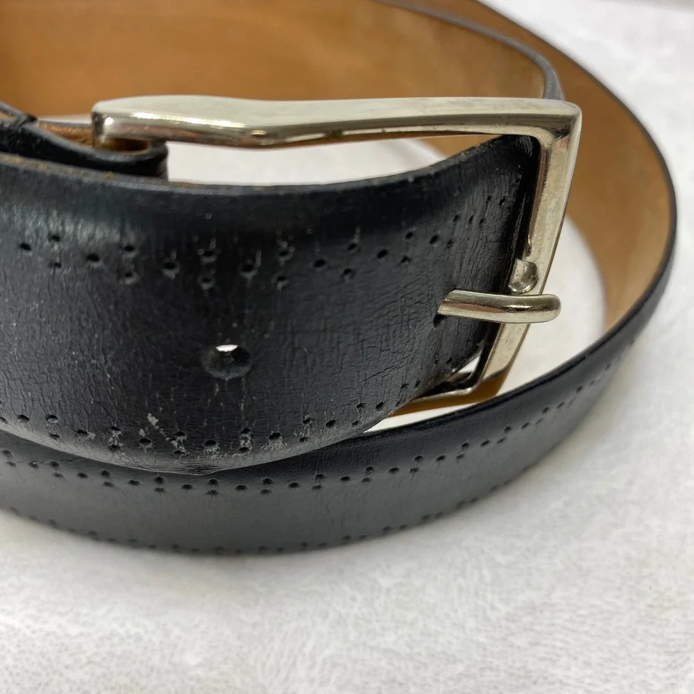 Allen Edmonds Mens Black Leather‎ Brogue Perforated Dress Belt 38 Very Good